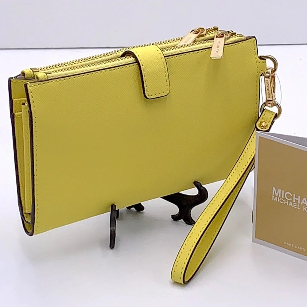 MICHAEL KORS LARGE DOUBLE ZIP WRISTLET  WALLET SUNSHINE